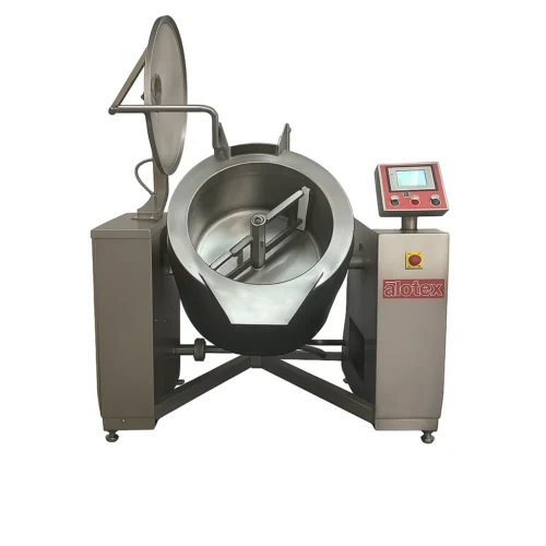 Marmita a gas industrial Alotex modelo AL320G de acero inoxidable.