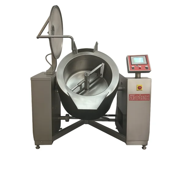 Marmita a gas industrial Alotex modelo AL320G de acero inoxidable.